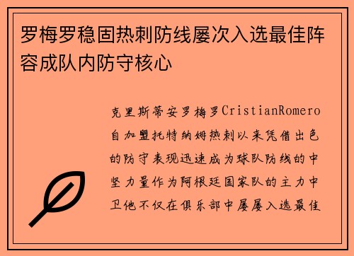 罗梅罗稳固热刺防线屡次入选最佳阵容成队内防守核心